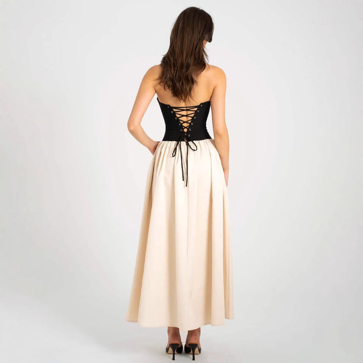 Summer Color Contrast Tube Top Sleeveless Dress Women Clothing