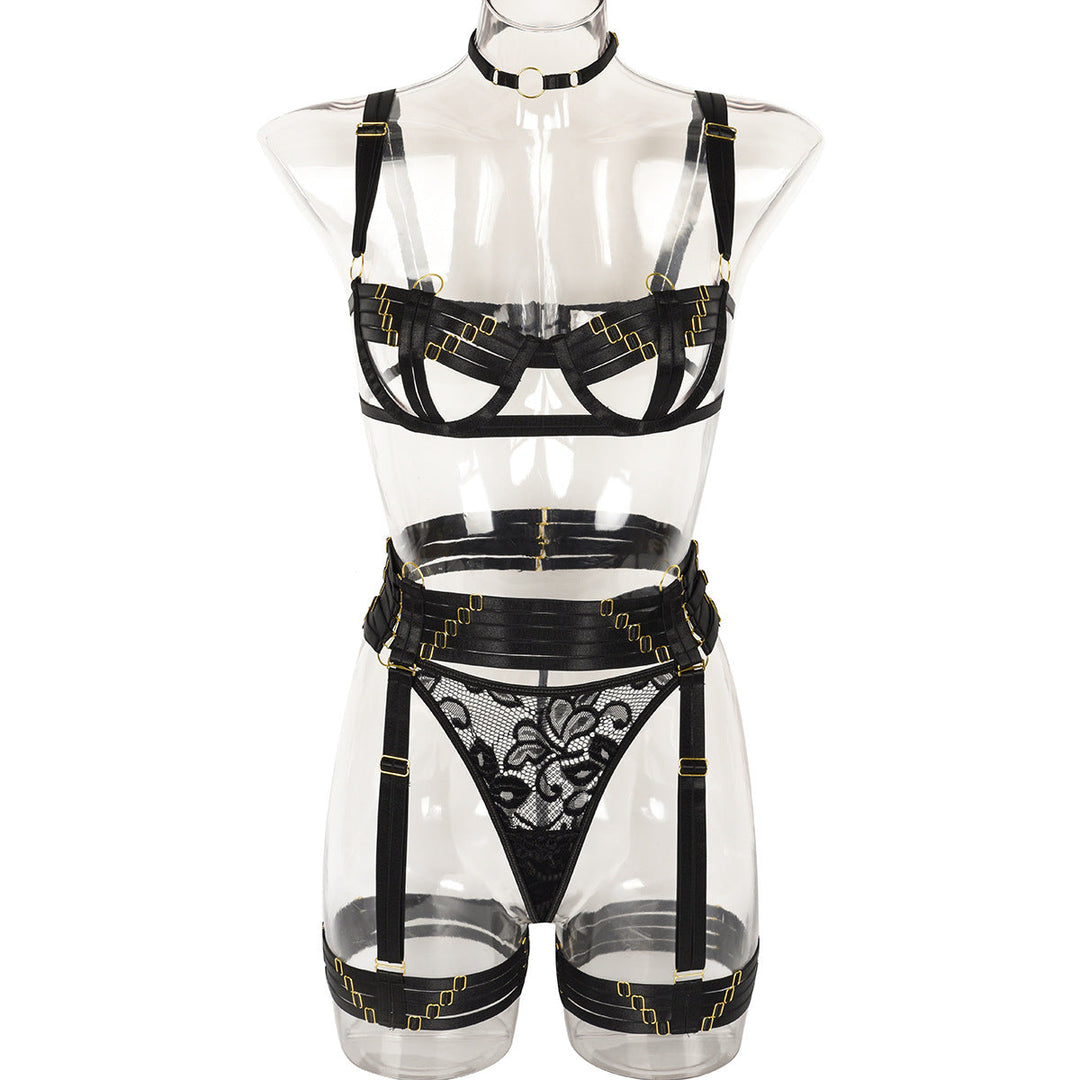 Sexy Four Piece Set Complex Heavy Craft Multi Strap Ornament Stitching Underwear