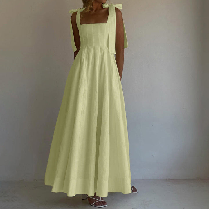 Women Clothing Suspenders Dress Summer Sleeveless Square Collar Vest Dress Casual Dress