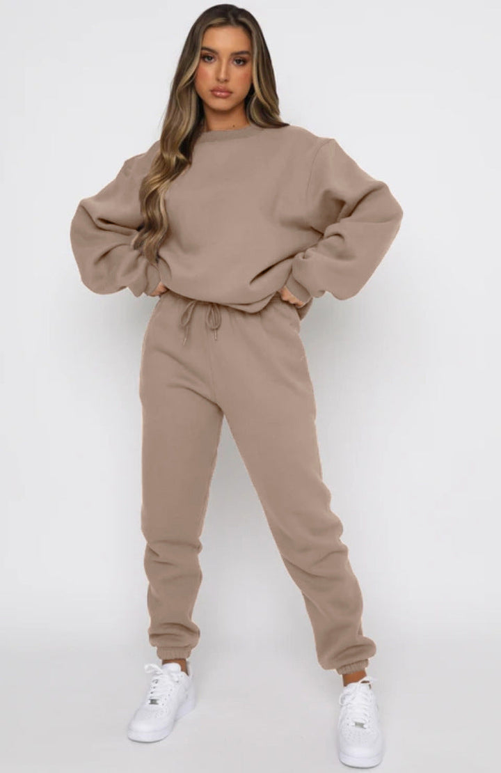 Autumn Winter Solid Color round Neck Pullover Women Casual Long Sleeve Sweater Suit