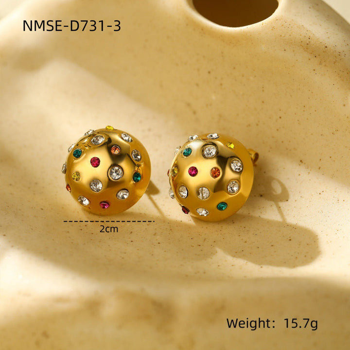 Temperamental Minority Personality Super Earrings Stainless Steel Color Zircon round High Grade Earrings