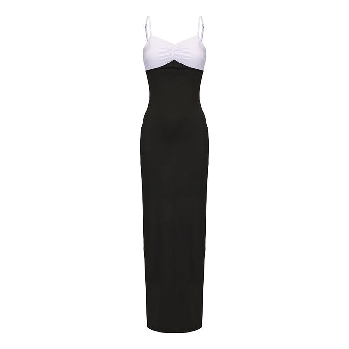 French Contrast Color off Shoulder Tube Top Cinched Waist Slim Sexy Bag Hip Length Dress