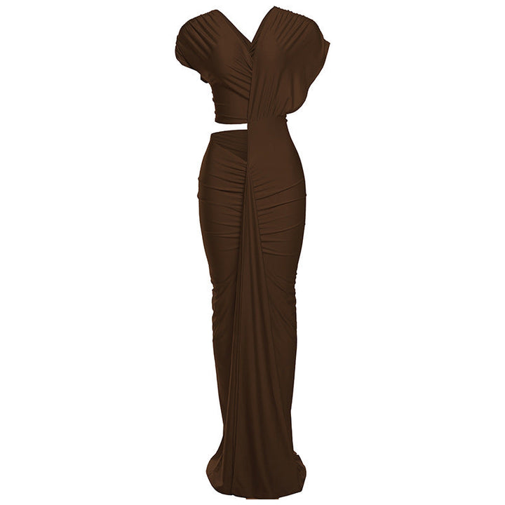 Winter Sexy Slim Fit Cropped Split Dress Solid Color Skinny Sheath Dress