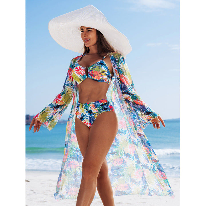 Sexy Swimsuit Women Split High Waist U Shaped Bikini Bikini Three Piece Sets Swimsuit Printed Swimsuit