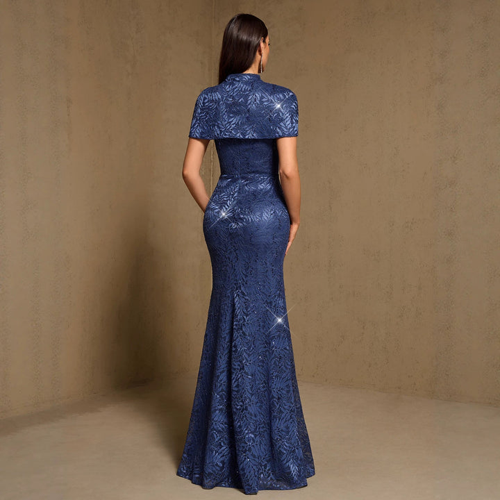 Spring Summer Elegant Pattern Two Piece Set (Including Shawl) Suspender Fishtail Party Maxi Dress