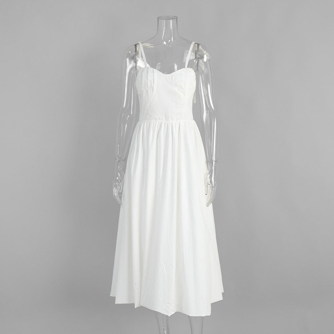 Cotton Sling Balloon Dress Summer Tight Waist Bubble Swing Dress Pure Cotton Dress Women