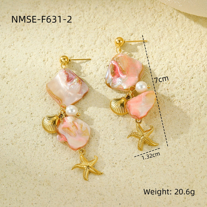 Ocean Series Beach Vacation Necklace Bracelet Earrings Shell Starfish Stainless Steel Summer Ornament