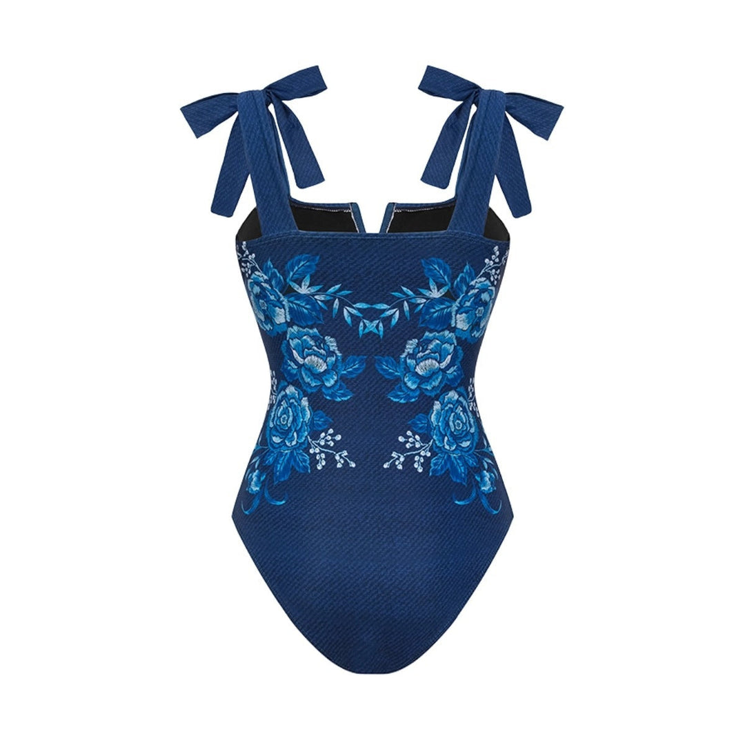 Swimsuit Blue Color Printed Vacation Swimsuit Women Skirt