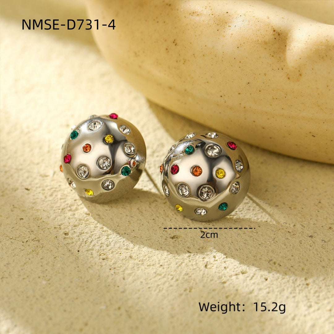 Temperamental Minority Personality Super Earrings Stainless Steel Color Zircon round High Grade Earrings