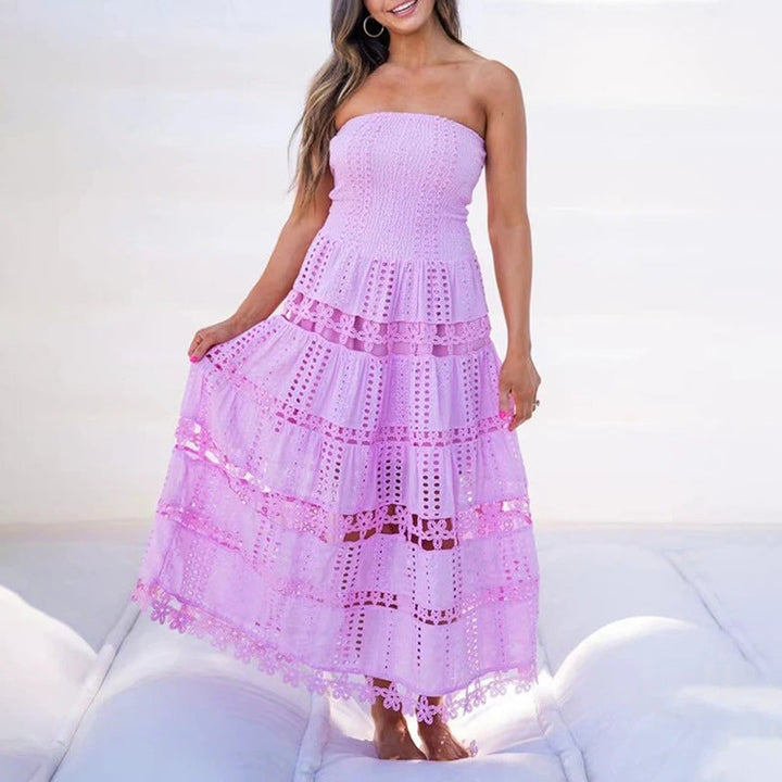 Casual Maxi Dress Spring High Sense Embroidery Hollow Out Cutout out Tube Top Dress Women Clothing