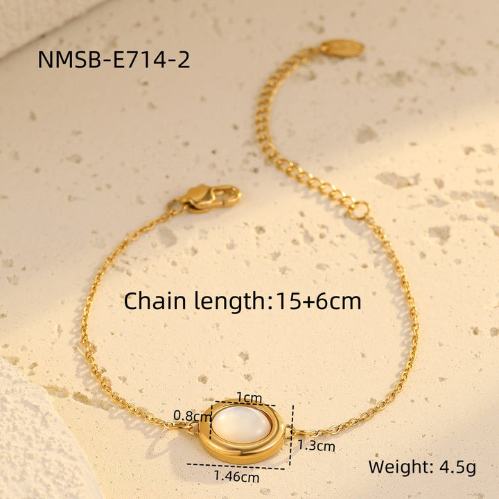 High Grade Stainless Steel Oval Natural White Shell Niche Titanium Steel Bracelet Necklace Set