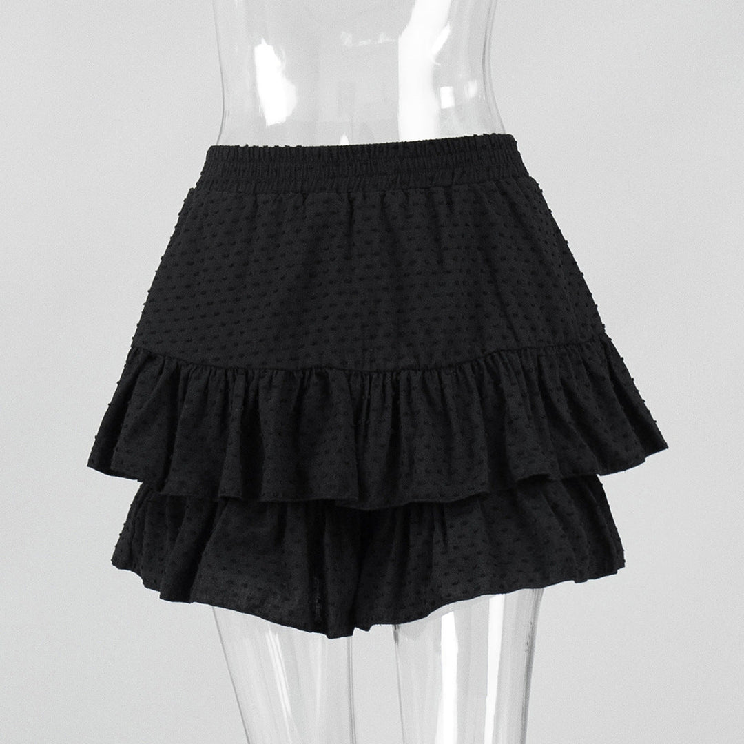 Ruffled Shorts Summer Polka Dot Solid Color High Waist Pure Cotton Shorts Pantskirt
