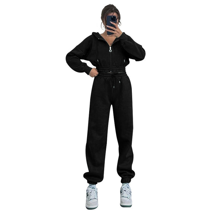 Autumn Winter Hooded Zipper Waist Tight Sweaters Women Clothing Casual Exercise Suit