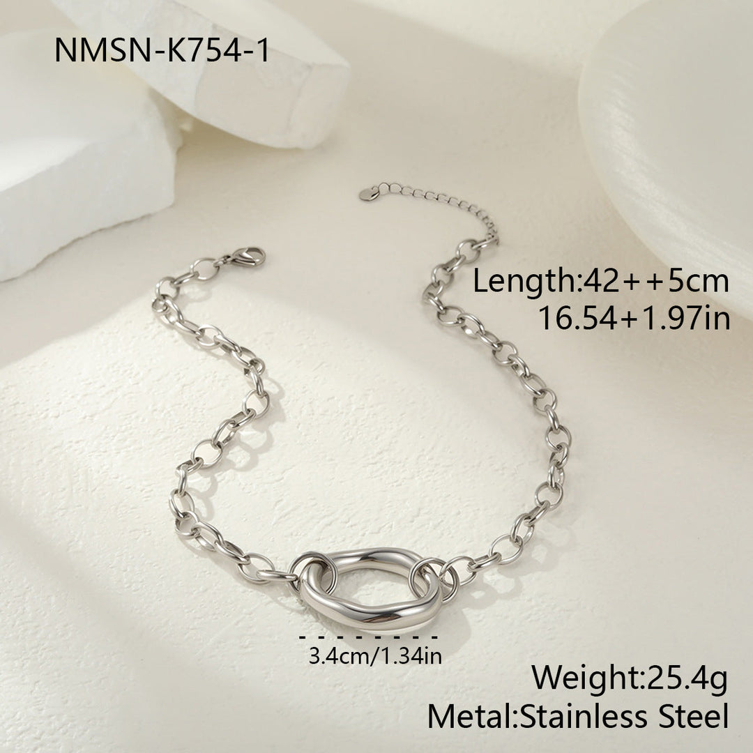 Personality Geometry Hollow Out Cutout Stainless Steel Necklace Bracelet Ear Studs Ornament Set All Match Ring