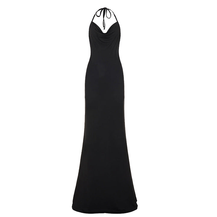 Women Clothing Sexy Elegant Bare Back Swing Collar Halter Dress Party Evening Dress