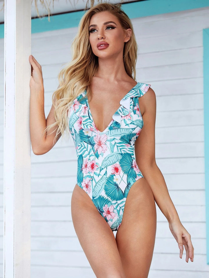 Lotus Leaf Flying Edge Women Triangle Swimsuit Bikini Swimsuit