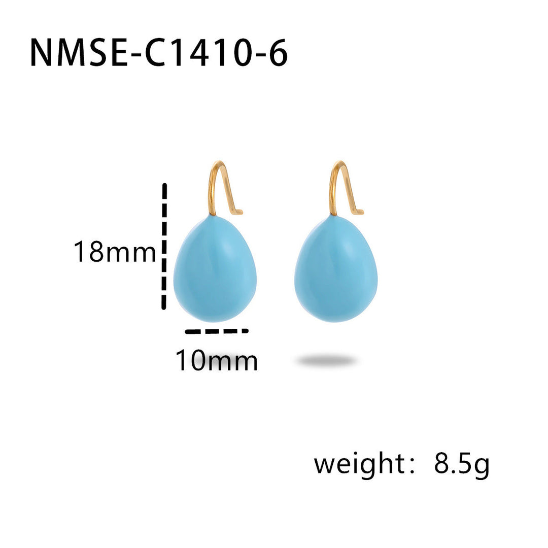 Summer Colorful Oil Necklace Titanium Steel Earrings Simple Design Light Luxury High Grade Sense Summer Water Drop Eardrops Non Fading