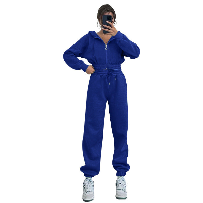 Autumn Winter Hooded Zipper Waist Tight Sweaters Women Clothing Casual Exercise Suit