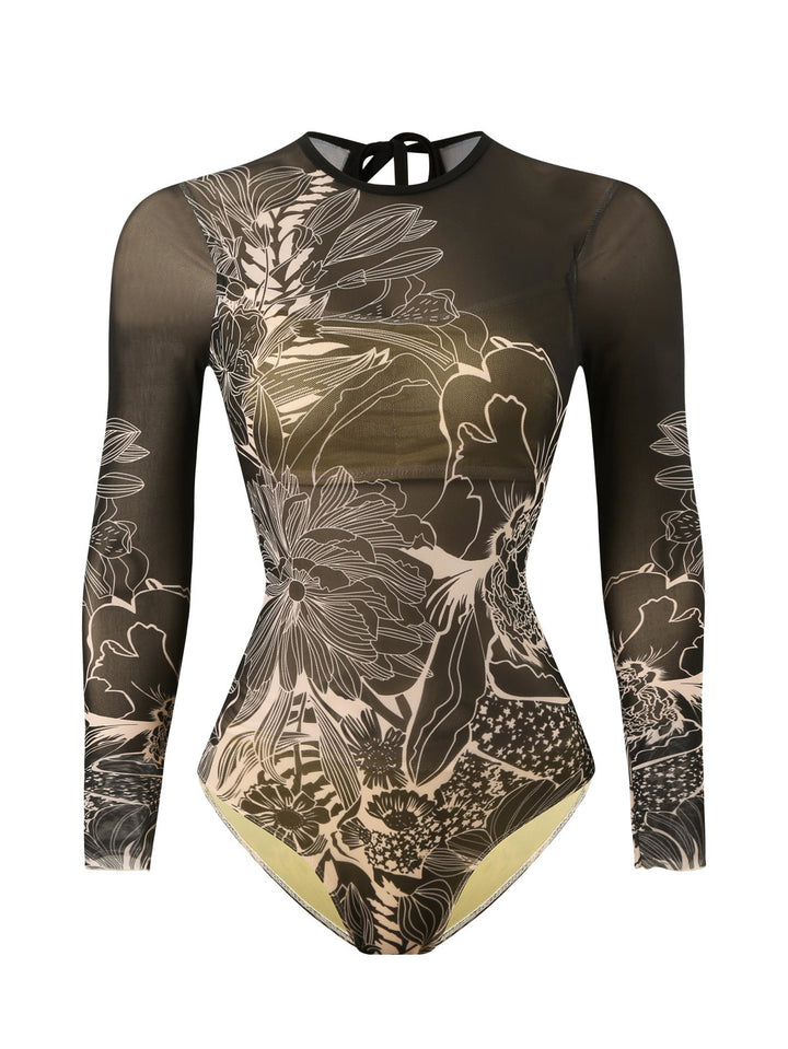 One Piece Swimsuit Women Sexy Retro Mesh Swimsuit Set Two Piece Set Long Sleeve One Piece Swimsuit Vacation Swimsuit