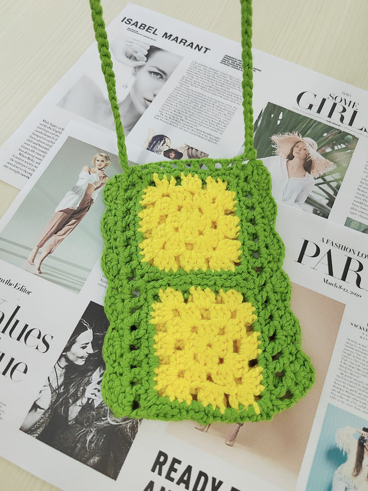 Handmade Woven Women Bag Net Red Ethnic Mobile Phone Bag Color Contrast Patchwork Single-Piece Crossbody Bag