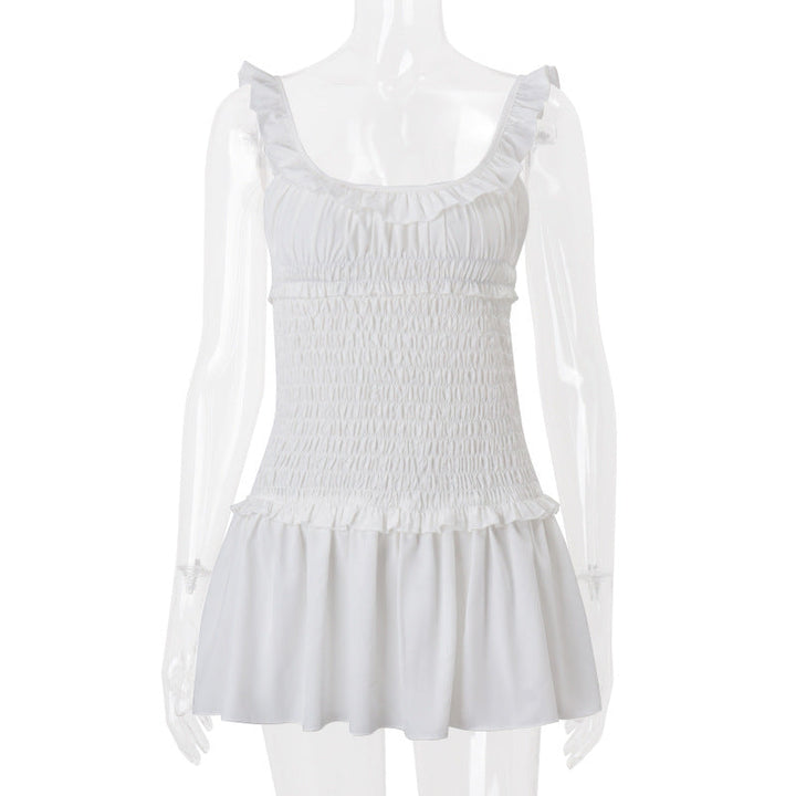 Women Clothing Spring Sexy Elegant Wooden Ear Pleated Strap Pleated Dress Short for Women