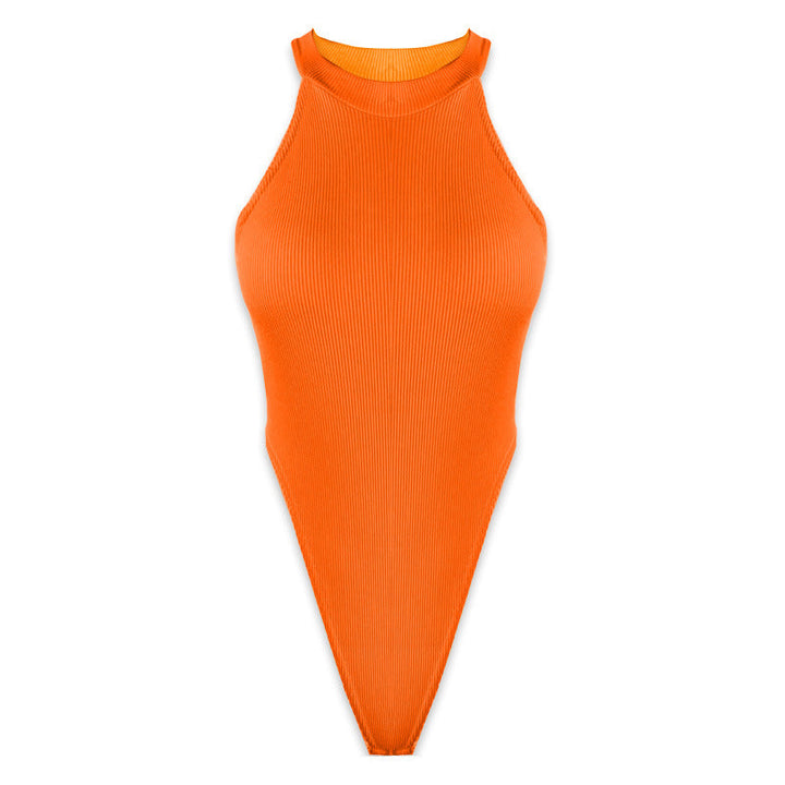 Summer Women Clothing Slim Vest Top Sexy Halter Sleeveless High Slit Bodysuit