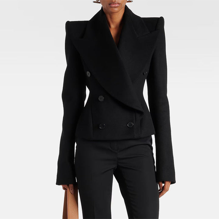 Early Autumn Double Breasted Simple Slim Fit Large Collared Woolen Jacket Coat