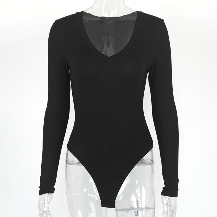 Autumn Winter Bottoming Shirt Tight Sexy Women Clothing Modal Long Sleeve V-neck Bodysuit