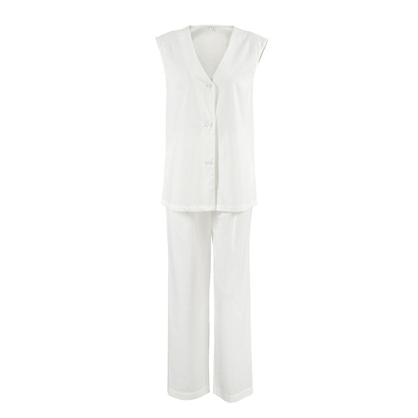 Spring Sleeveless Loose Vest Pants Pajamas Set Casual Comfortable Women Homewear Outerwear
