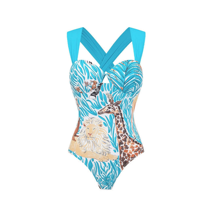 Swimsuit Blue Color Animal Print One Piece Swimsuit Women Long Skirt Two Piece Set