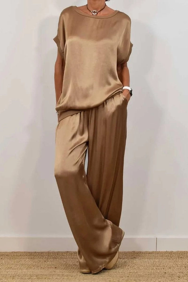 Spring Summer Trend Loose Shirt Wide Leg Pants Casual Two Piece Sets