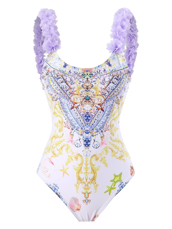 One Piece Printed Skirt Conservative Swimwear Two Piece Women Swimsuit