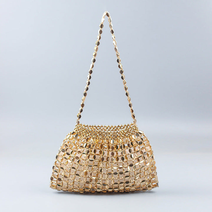 Popular Handmade Silver Gold Flat Beads Beaded Weave Large Dumpling Trendy One Shoulder Handbags