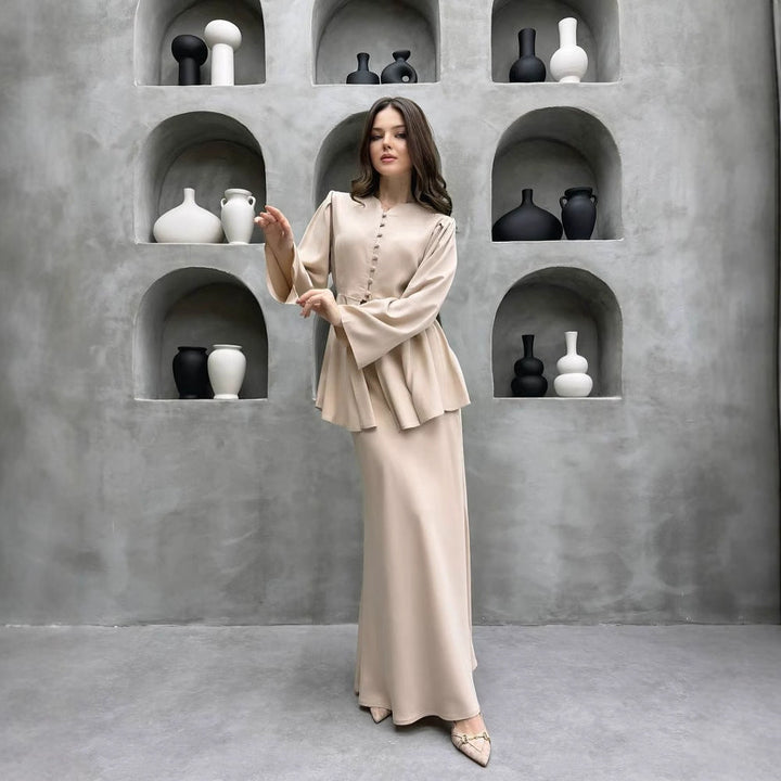 Women Clothing Elegant Graceful Cardigan Top Solid Color Socialite Dress Two Piece Sets