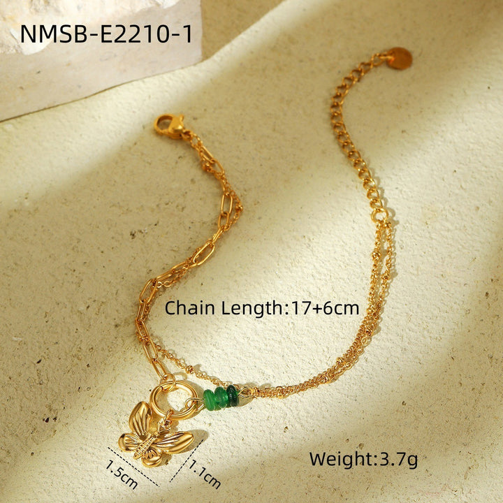 Natural Stone Green Beaded Butterfly Stainless Steel Bracelet Women Affordable Luxury High Grade Bracelet