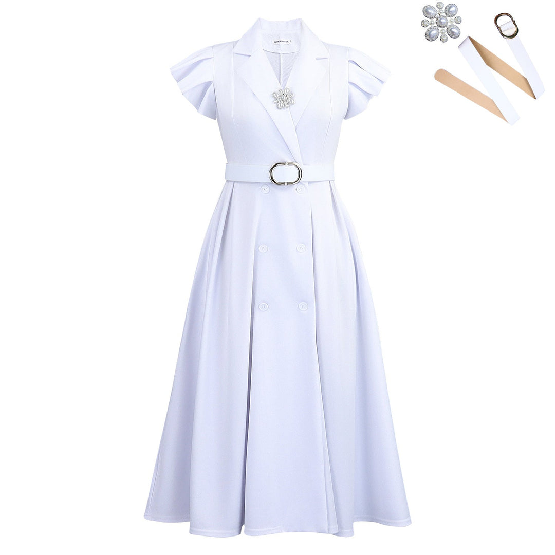 Elegant Summer Collar Elegant Double Breasted Short Sleeve Dress