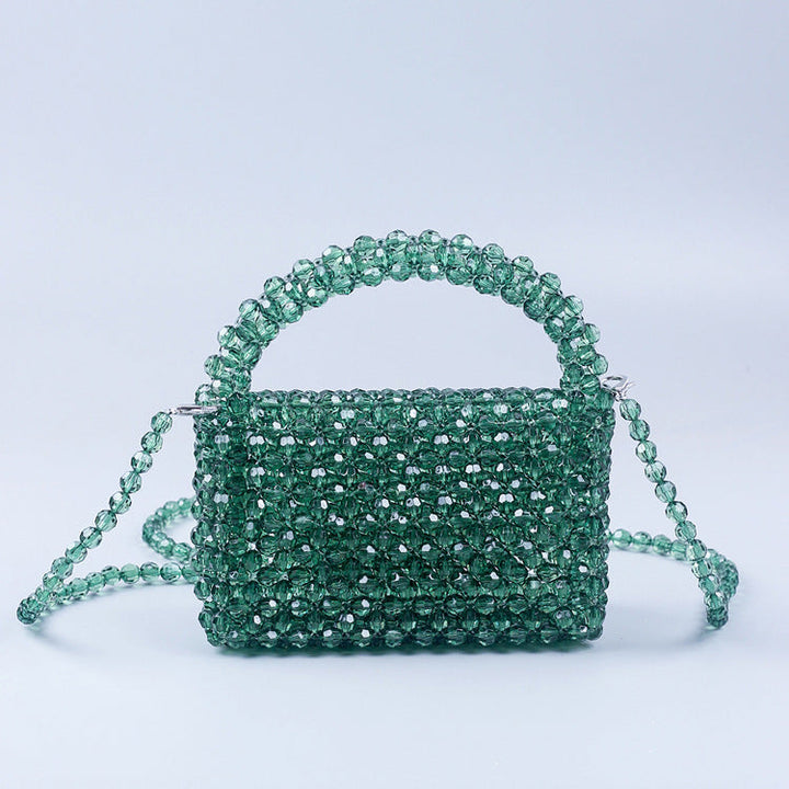 Summer Handmade Acrylic Beaded Weave Multi Color Trendy Casual All Matching Portable Crossbody Small Square Bag