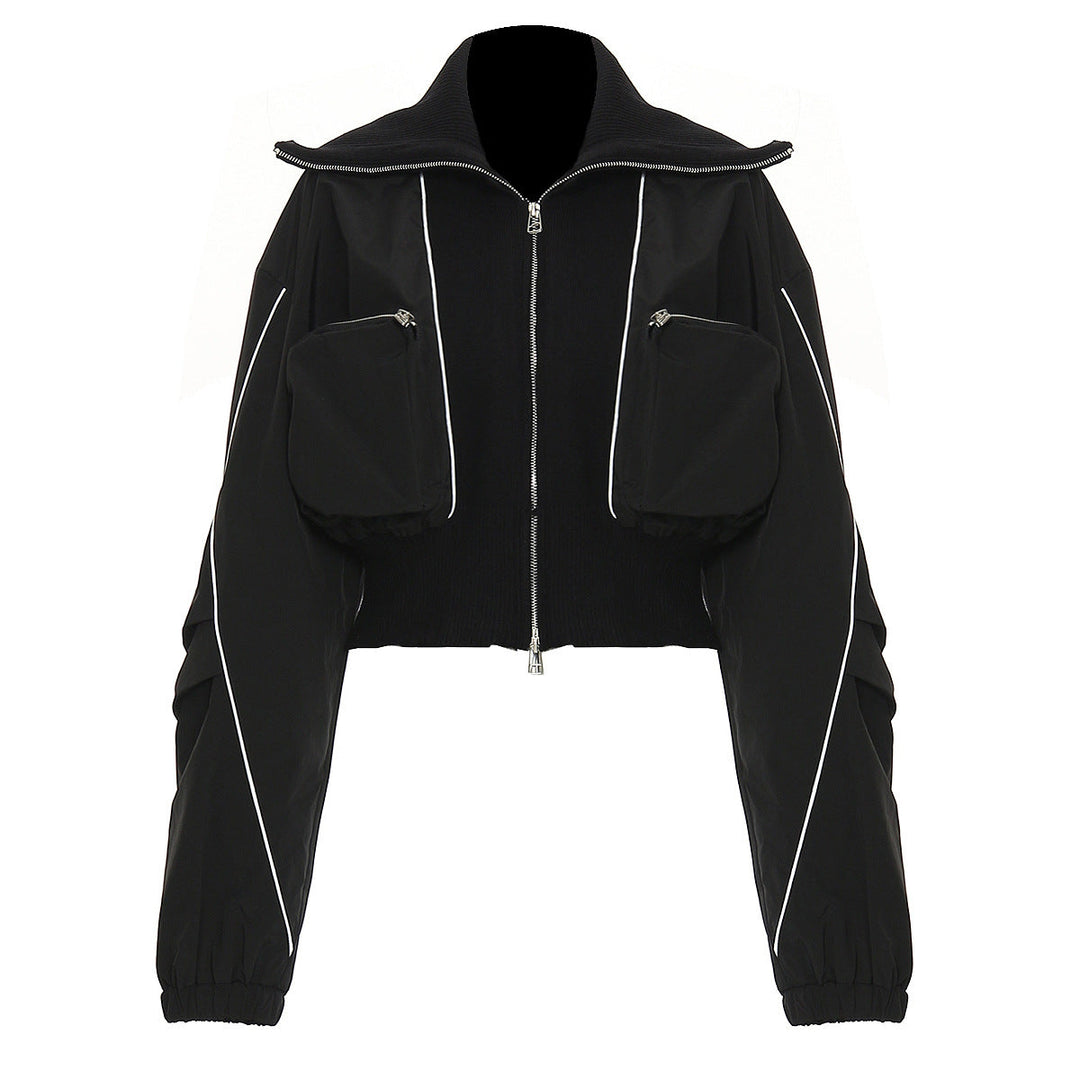Autumn Winter Personal Casual Three Dimensional Zipper Pocket Large Collared Varsity Jacket Jacket Women