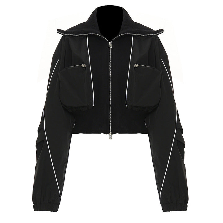 Autumn Winter Personal Casual Three Dimensional Zipper Pocket Large Collared Varsity Jacket Jacket Women
