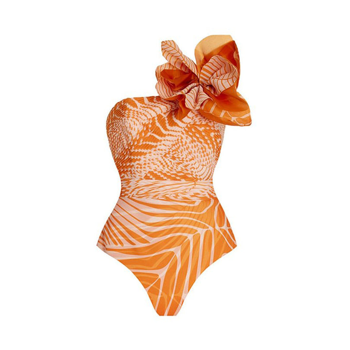 Shoulder Floral One Piece Swimsuit Women Beach Vacation Swimsuit Bikini