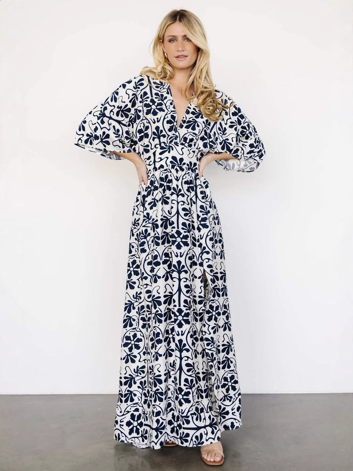 Vacation Bohemian Dress Printed Beach Backless Self Tie Dress