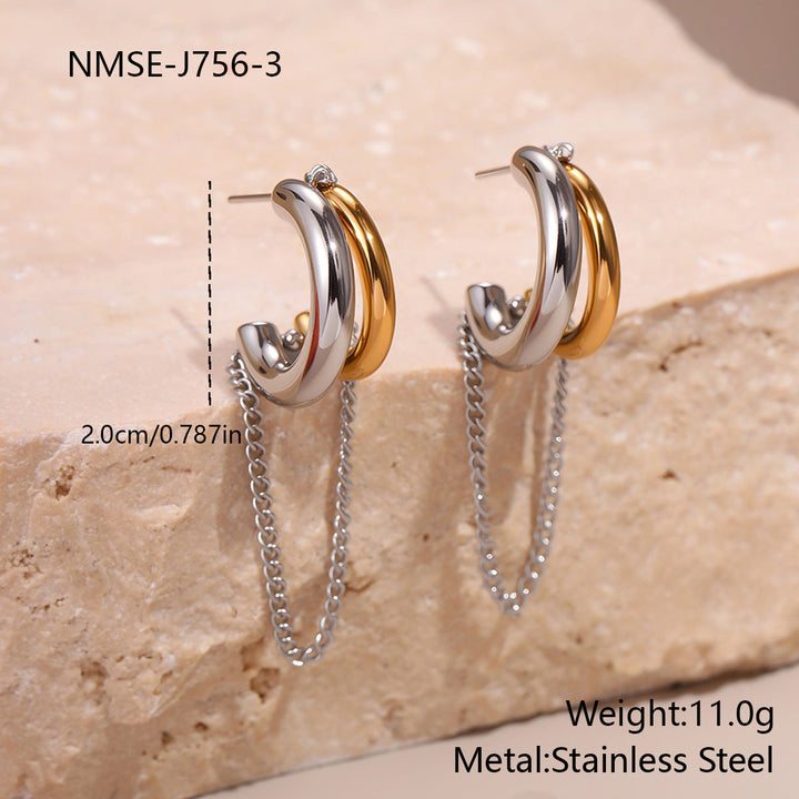 Cool Tassel Stainless Steel Earrings Gold Plated Niche Ear Jewelry