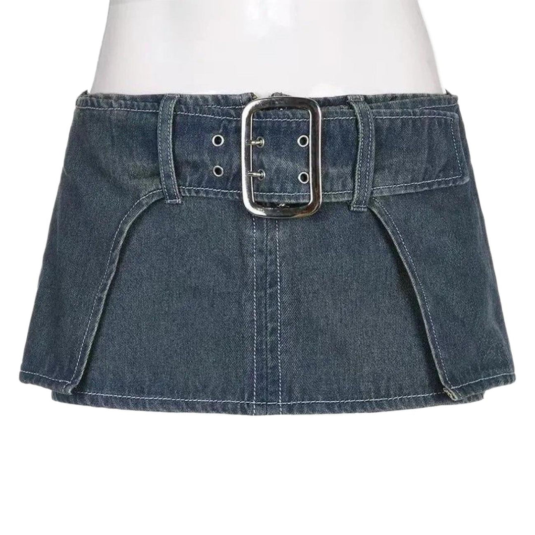 Sexy Personalized Design Faux Two Layer Ultra Short Denim Skirt Distressed Waist Large Breasted Hip Lift Skirt
