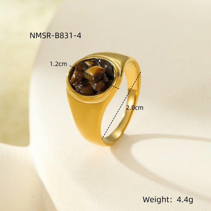 All Match High Grade Stainless Steel round Inlaid Natural Stone Non Fading Women Ring