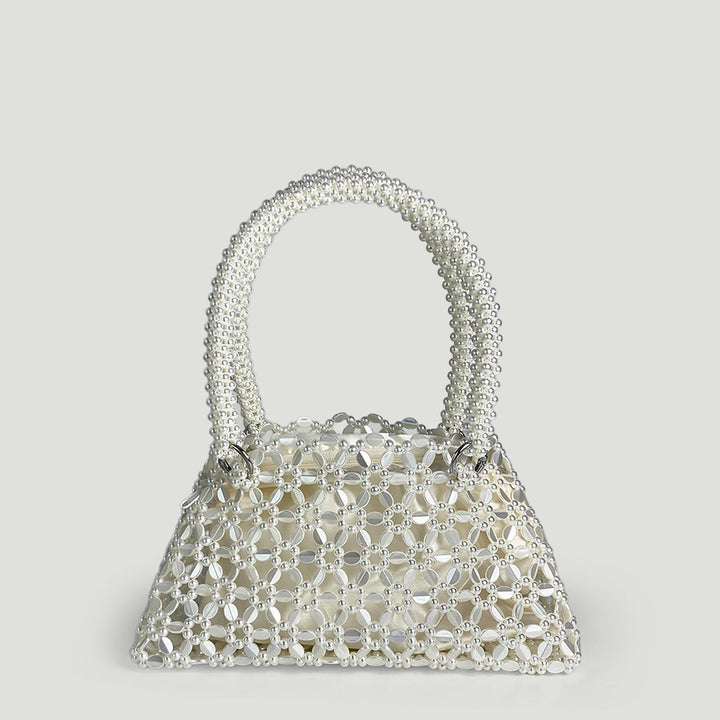 Personalized Woven Hollowed Good looking Ceiling Handbag Shiny Handmade Pearl Tote Underarm Bag