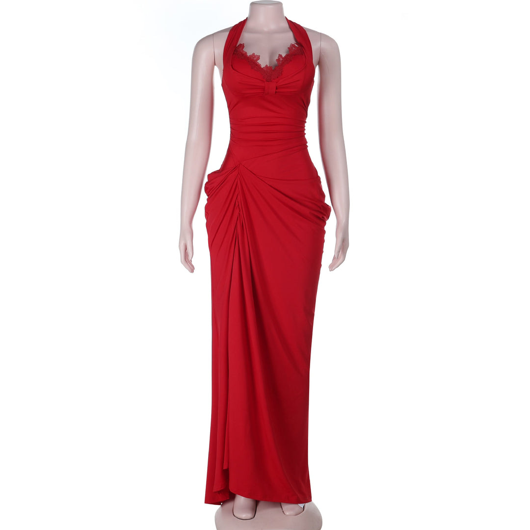Sexy Suspenders Halter Split Sexy Backless Women Dress