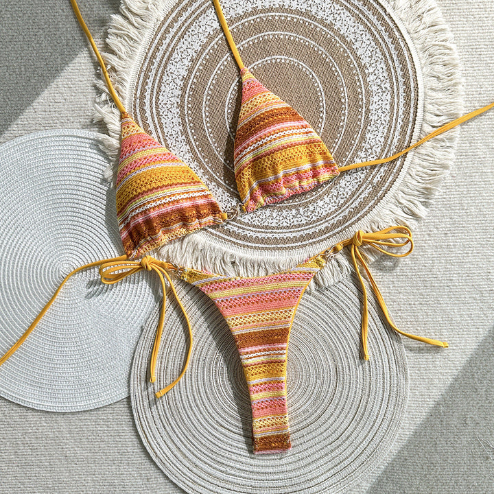 Striped Contrast Color Beach Vacation Split Swimsuit Sexy Bikini