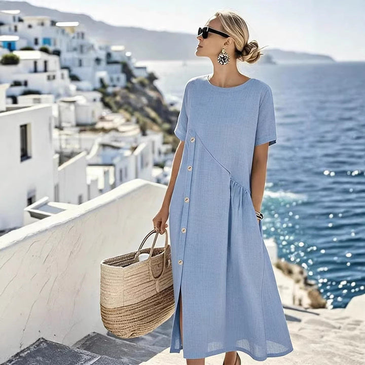 Casual Fastener Decoration Fold Pocket Mid Length Dress