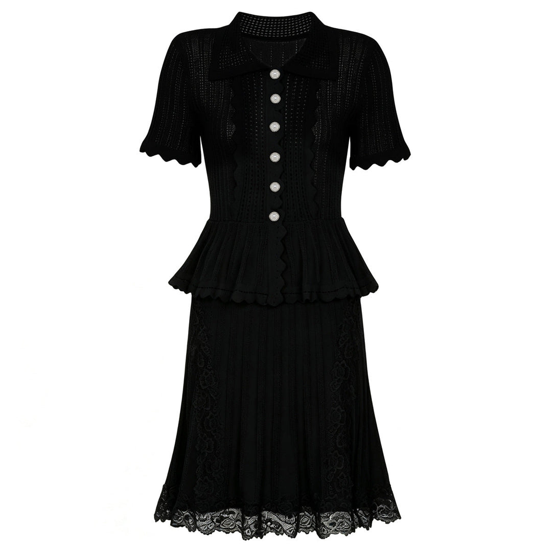 Summer Ladies Internet Popular Slim Fitting Slimming Pearl Buckle Faux Two Pieces Short Sleeve Dress