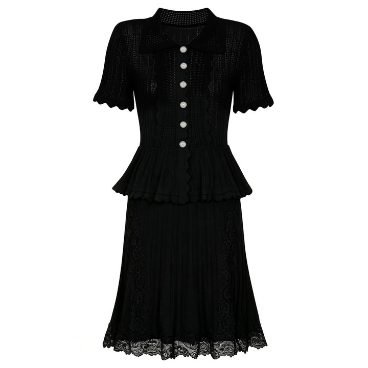Summer Ladies Internet Popular Slim Fitting Slimming Pearl Buckle Faux Two Pieces Short Sleeve Dress